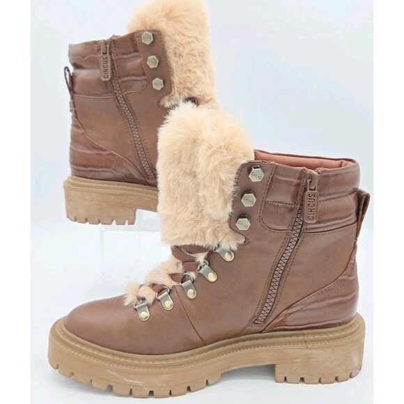 Circus By Sam Eldenman Flora Brown/Snake Print Lug Sole Hiker Boots Size 8.5 - Picture 2 of 9